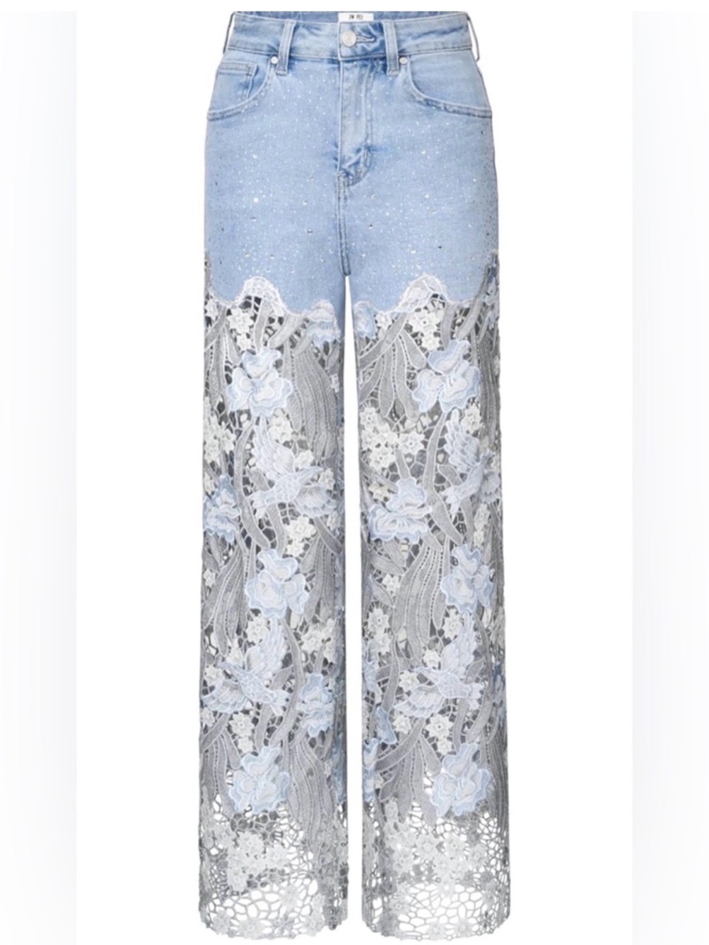 Bayeas Los Angeles Lace Panel Rhinestone Straight-Leg Jeans size 26 - Picture 4 of 15